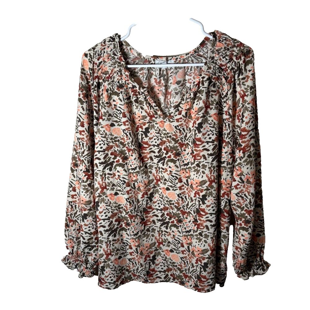 Jessica Simpson Blouse Women's XL V-Neck Ruffle Long Sleeve Boho Top Shirt